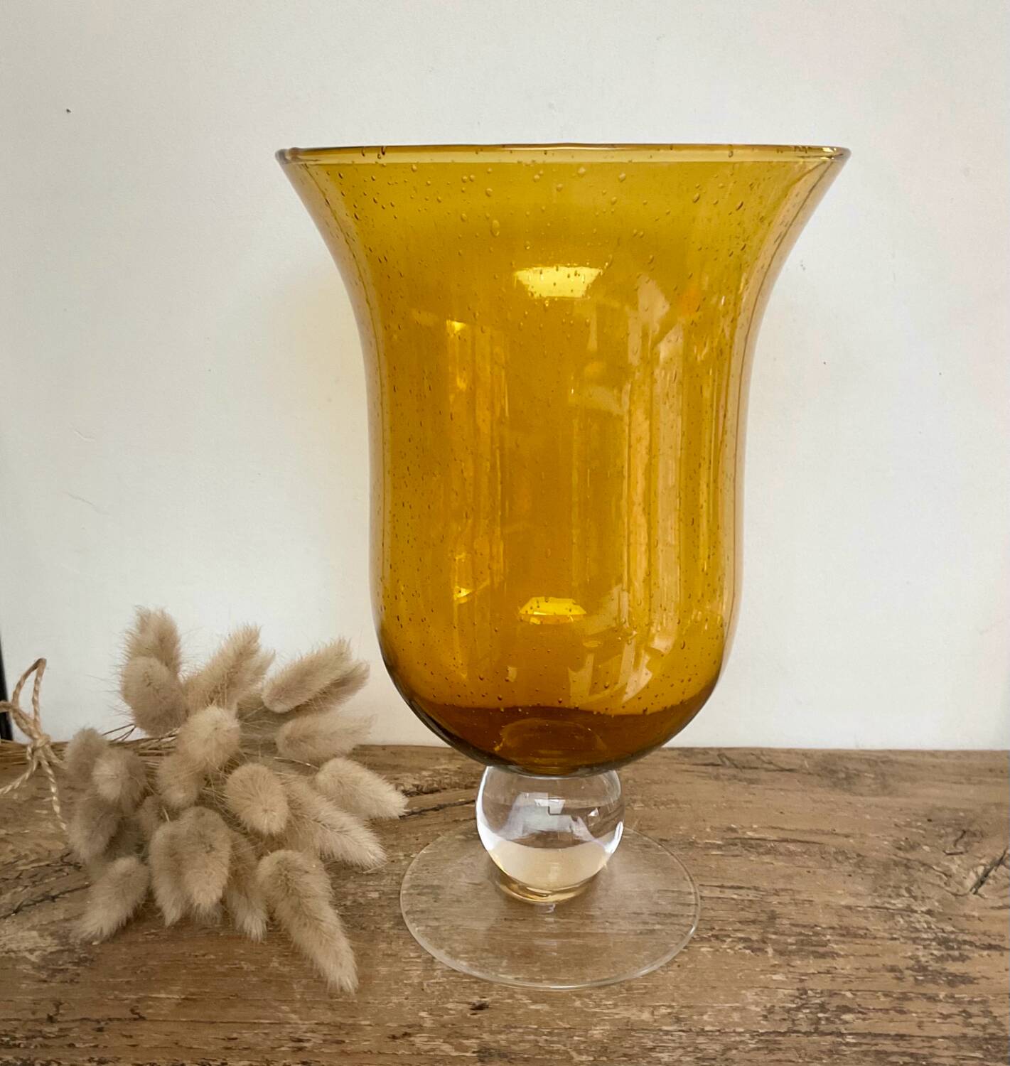 Amber bubble glass vase
