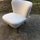 Pair of white club armchairs in beech and fabric, Mid-Century Hungarian style 1950s.