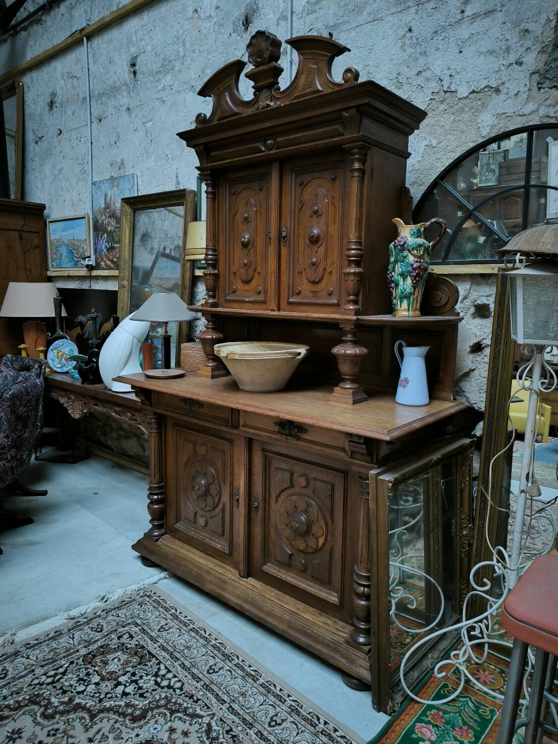 Two-part solid oak buffet circa 1880