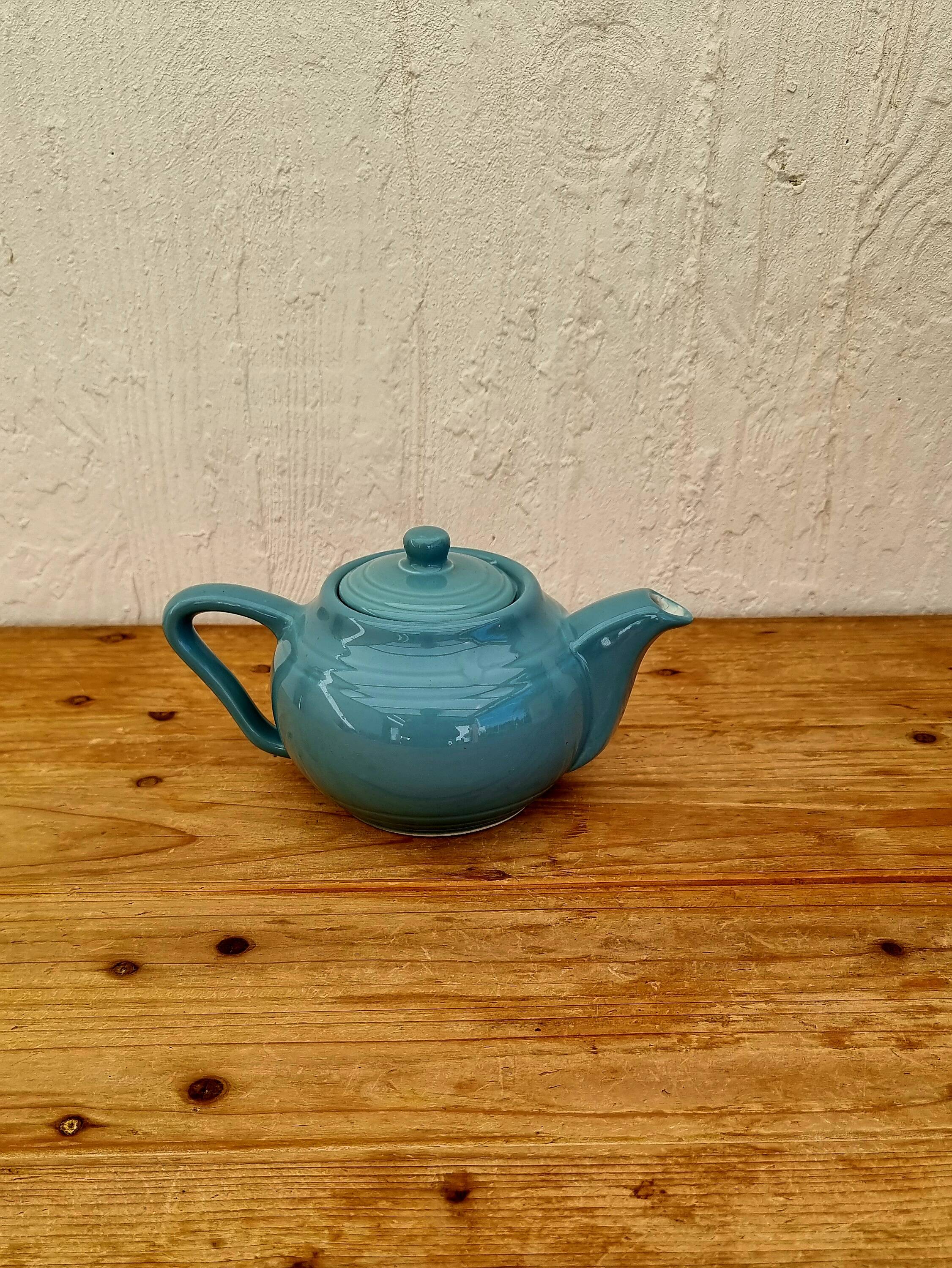 60s blue ceramic teapot