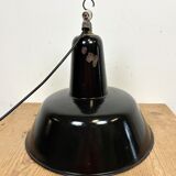 Industrial Black Enamel Factory Lamp with Cast Iron Top, 1950s