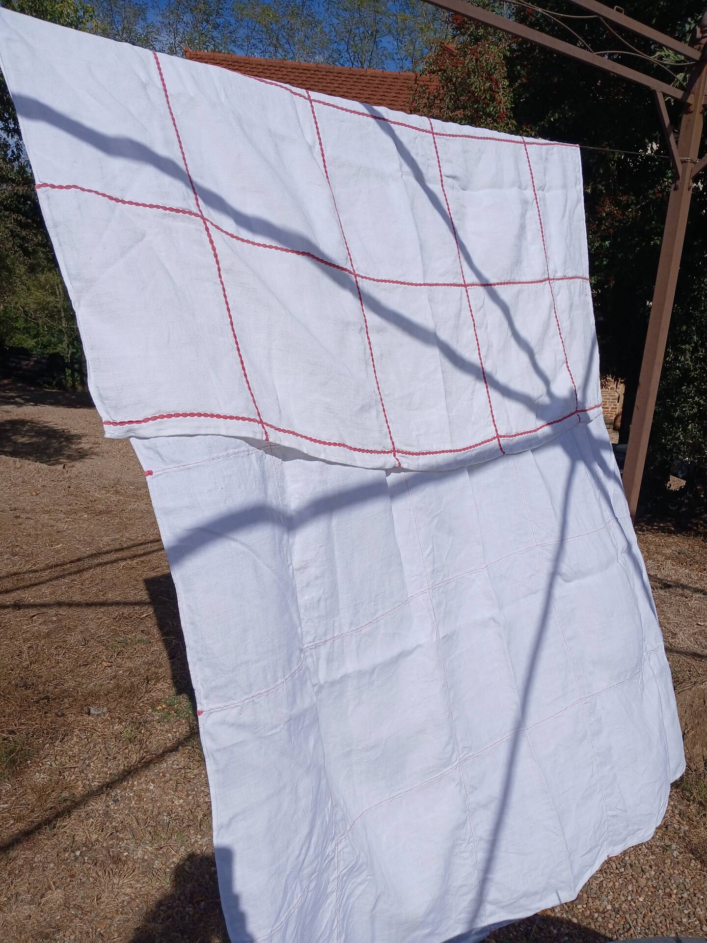 Vintage white linen tablecloth
