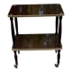 Desserte vintage palissandre double plateau doré sur roulettes 71cm