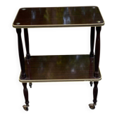 Desserte vintage palissandre double plateau doré sur roulettes 71cm