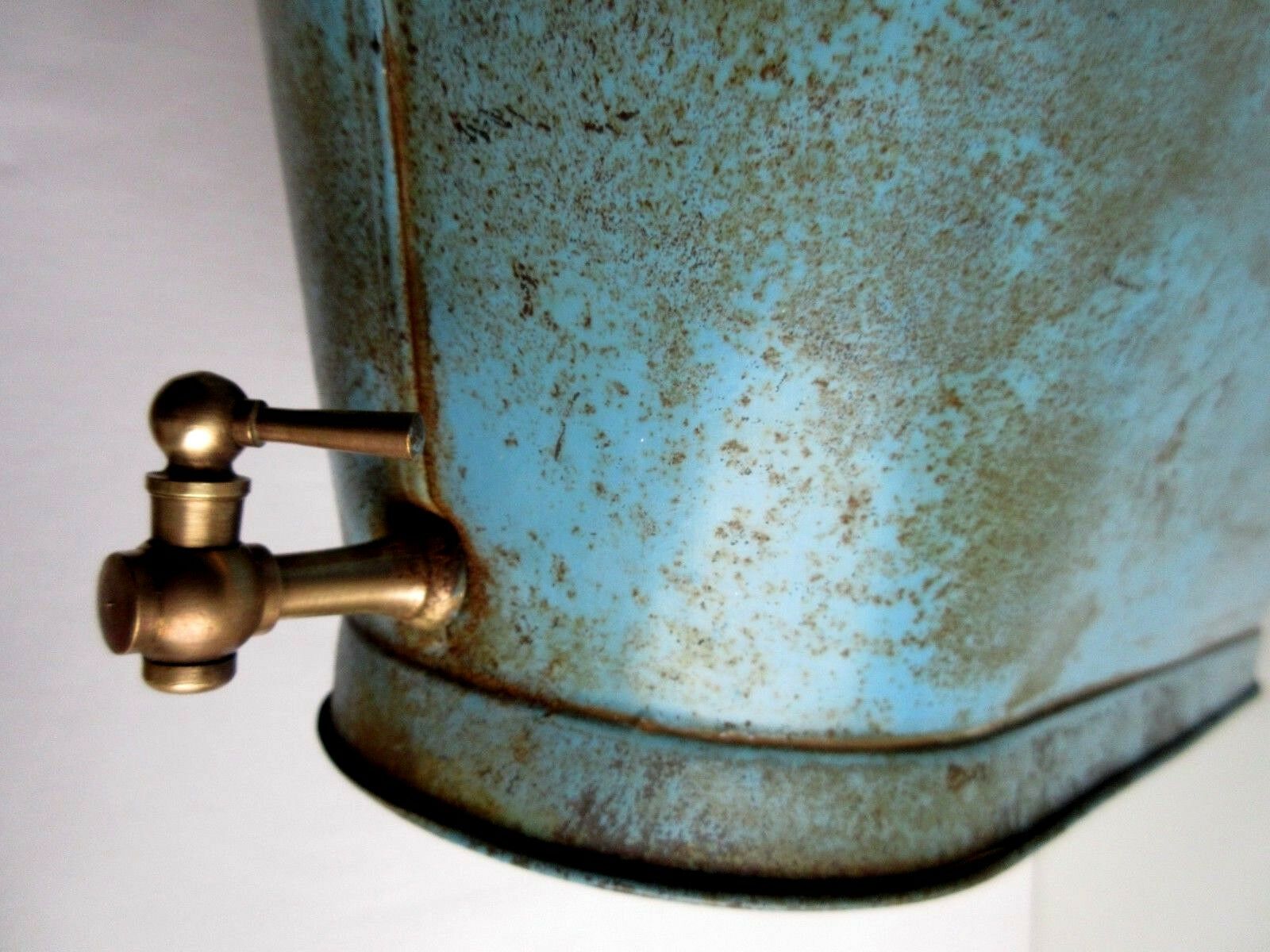 Doll bathtub, blue sheet toy, brass faucet, 1880-1900 era