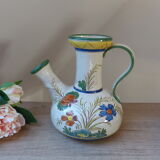 Pitcher carafe chevrette in terracotta enamelled with flowers italian crafts numbered