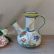 Pichet carafe chevrette in glazed terracotta with flowers, numbered Italian craftsmanship.