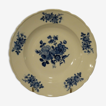 Plat creux porcelaine Bavaria décor fleurs roses bleu cobalt