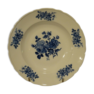 Plat creux porcelaine Bavaria décor fleurs roses bleu cobalt