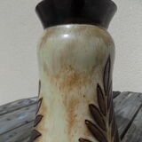Flamed stoneware vase decorated with leaves