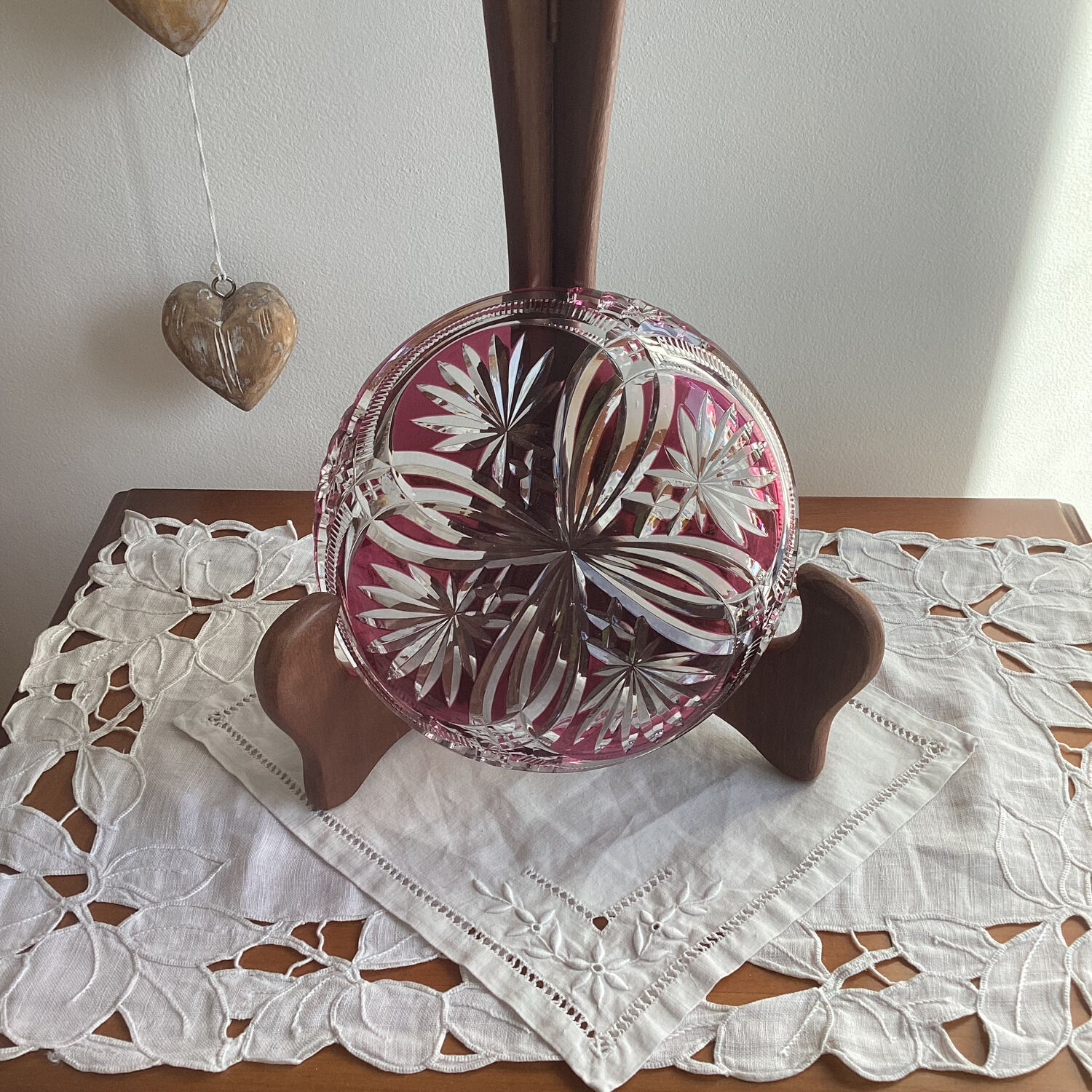 Empty pocket, red cut crystal bowl