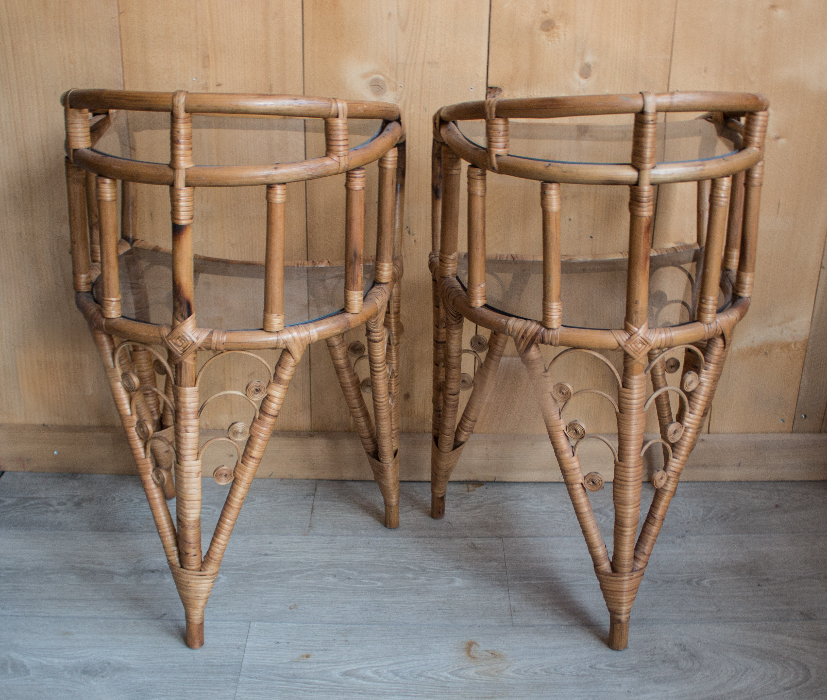 Pair of rattan bedside tables 1960