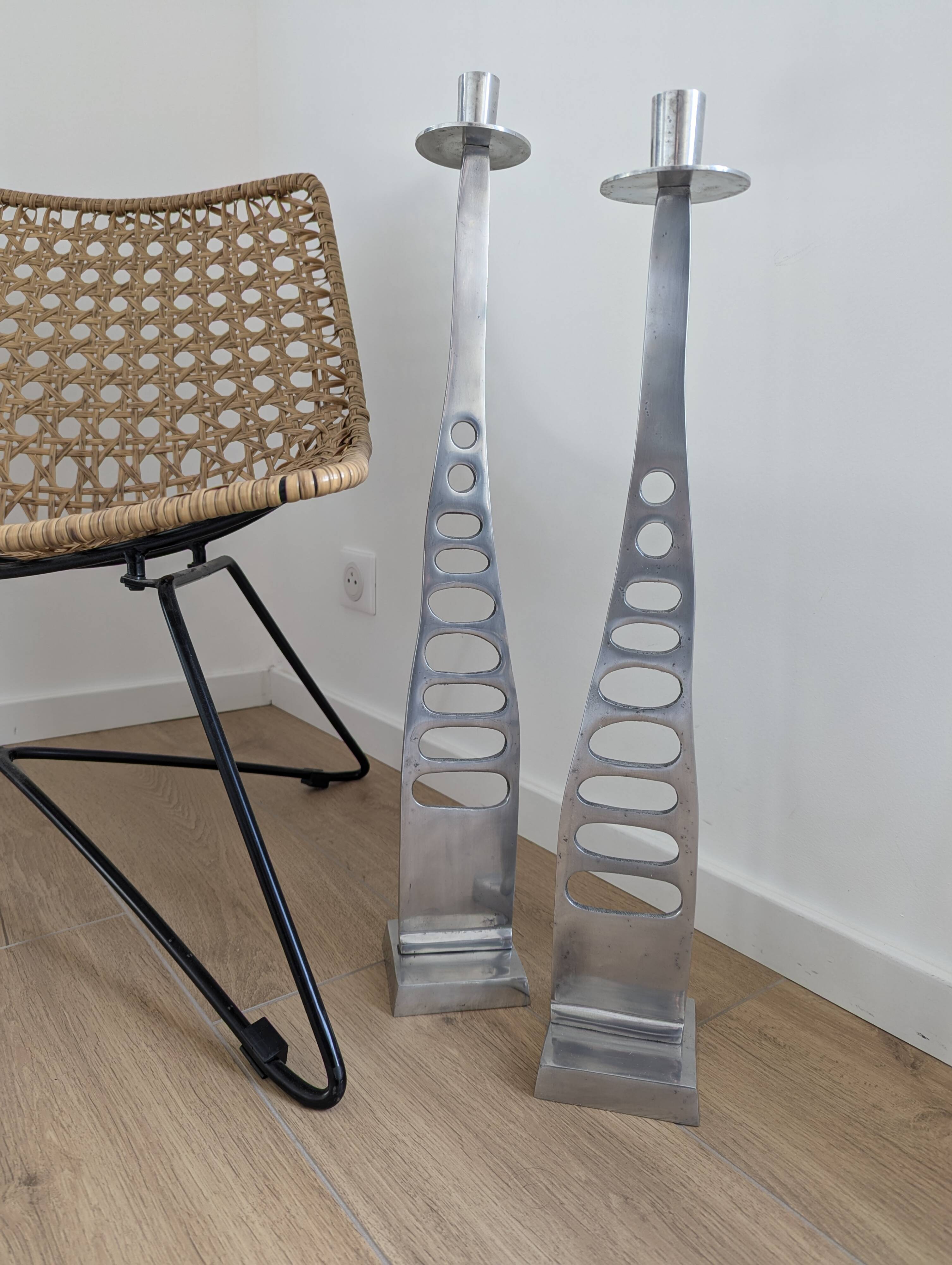 Very beautiful pair of large candlesticks on designer metal bases