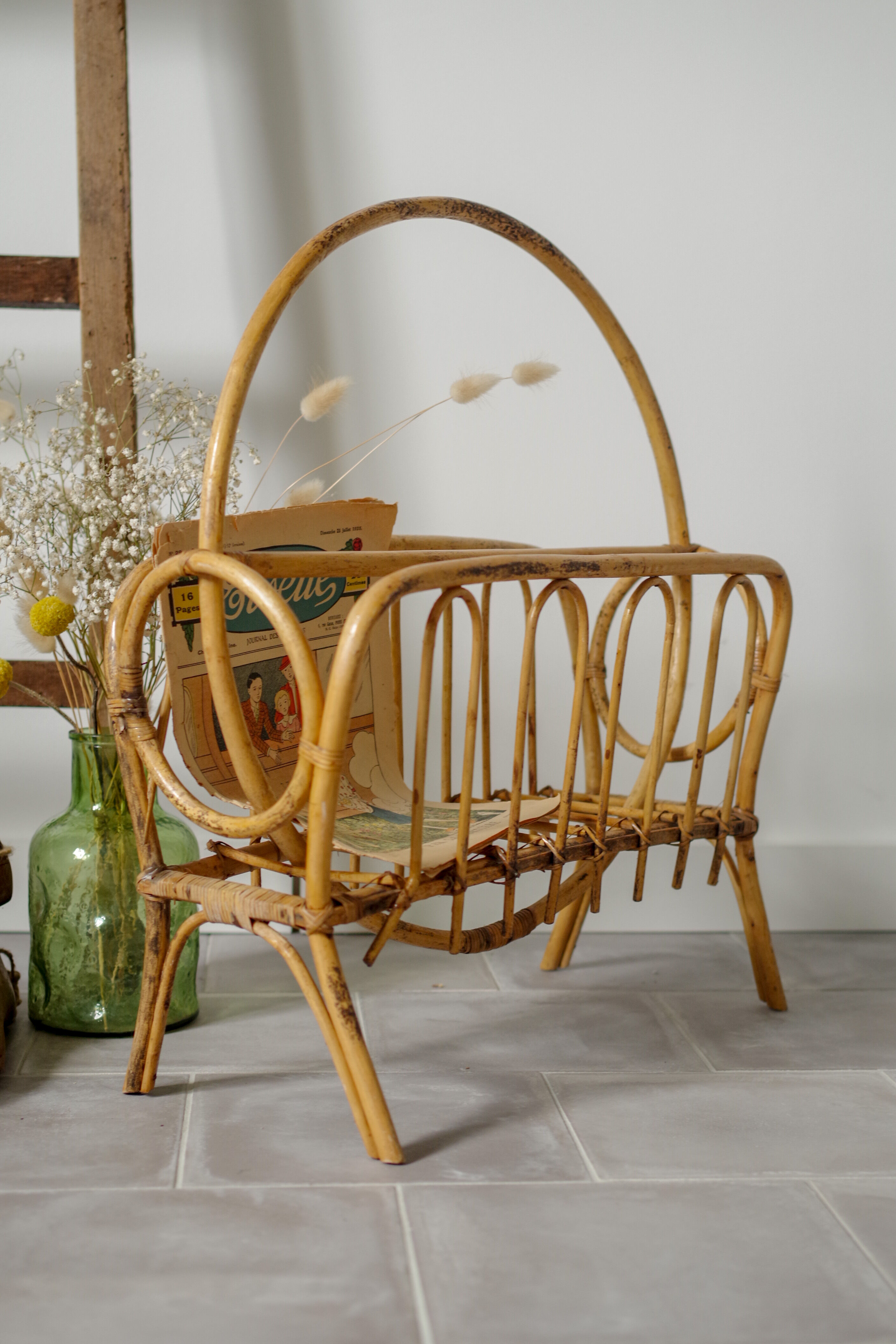 Old rattan magazines rack