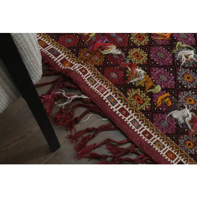 1970s Vintage Turkish Oushak Handmade Wool Cotton Red Area Rug 182x288