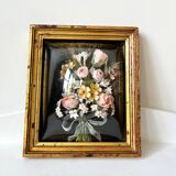 Old frame curved glass square dried flowers and fabric