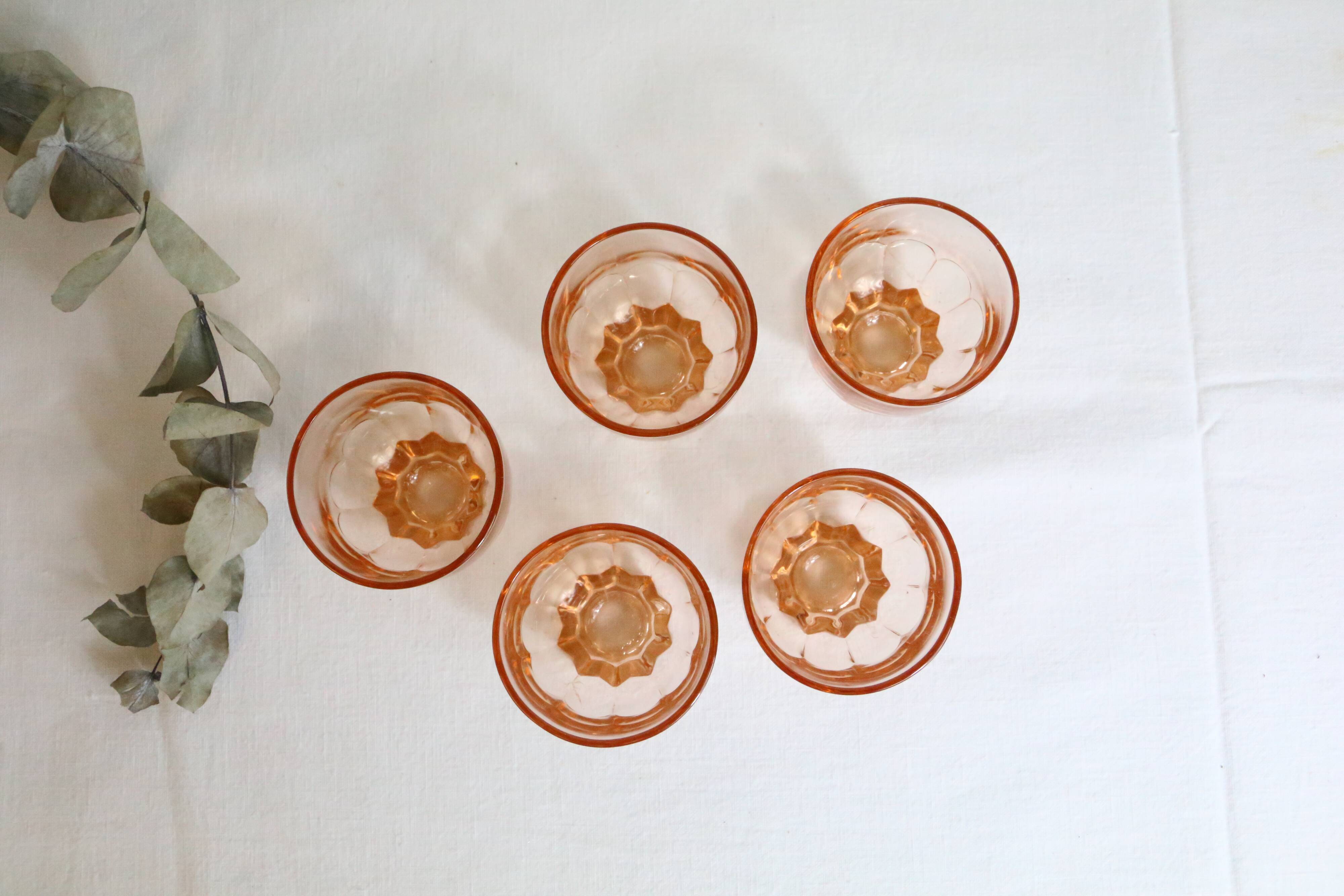 Set de 5 verre à liqueur en verre rose