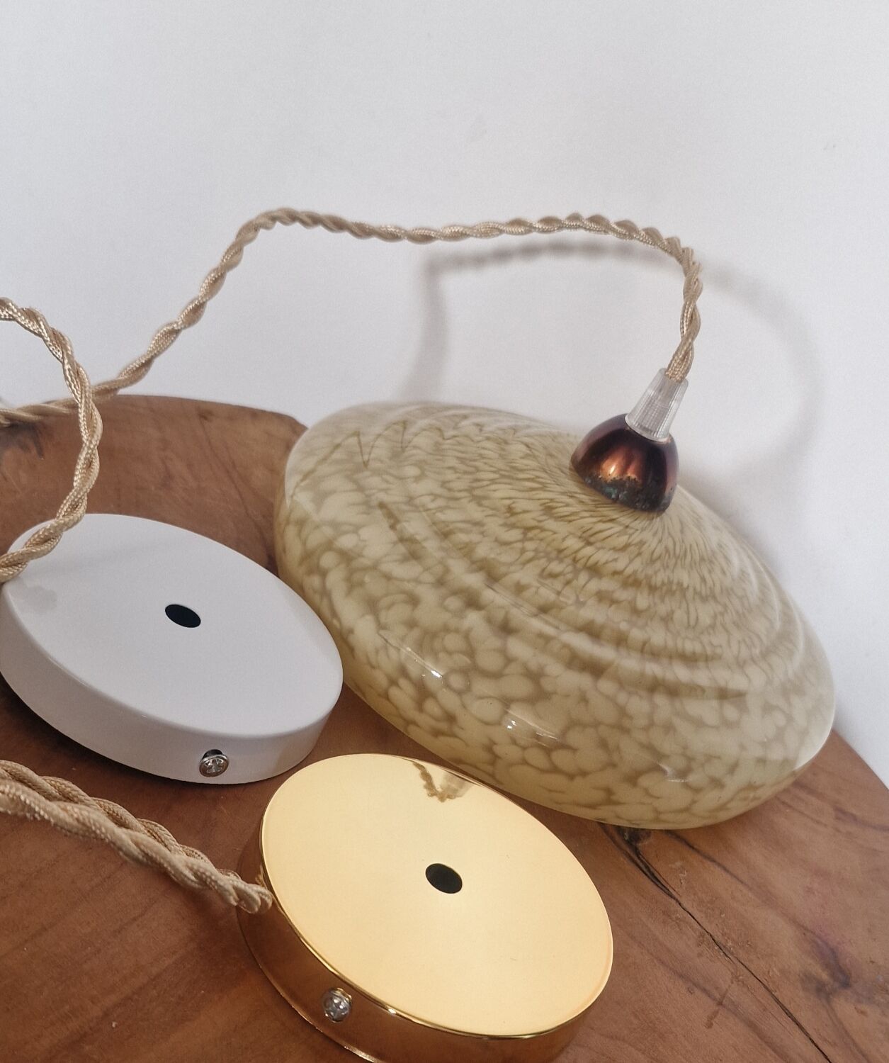 Two glass hanging lamps from clichy art deco period