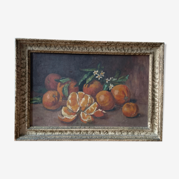 Old still life painting with oranges
