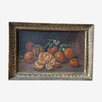 Tableau ancien nature morte aux oranges