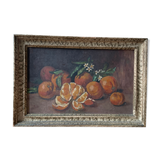 Old still life painting with oranges