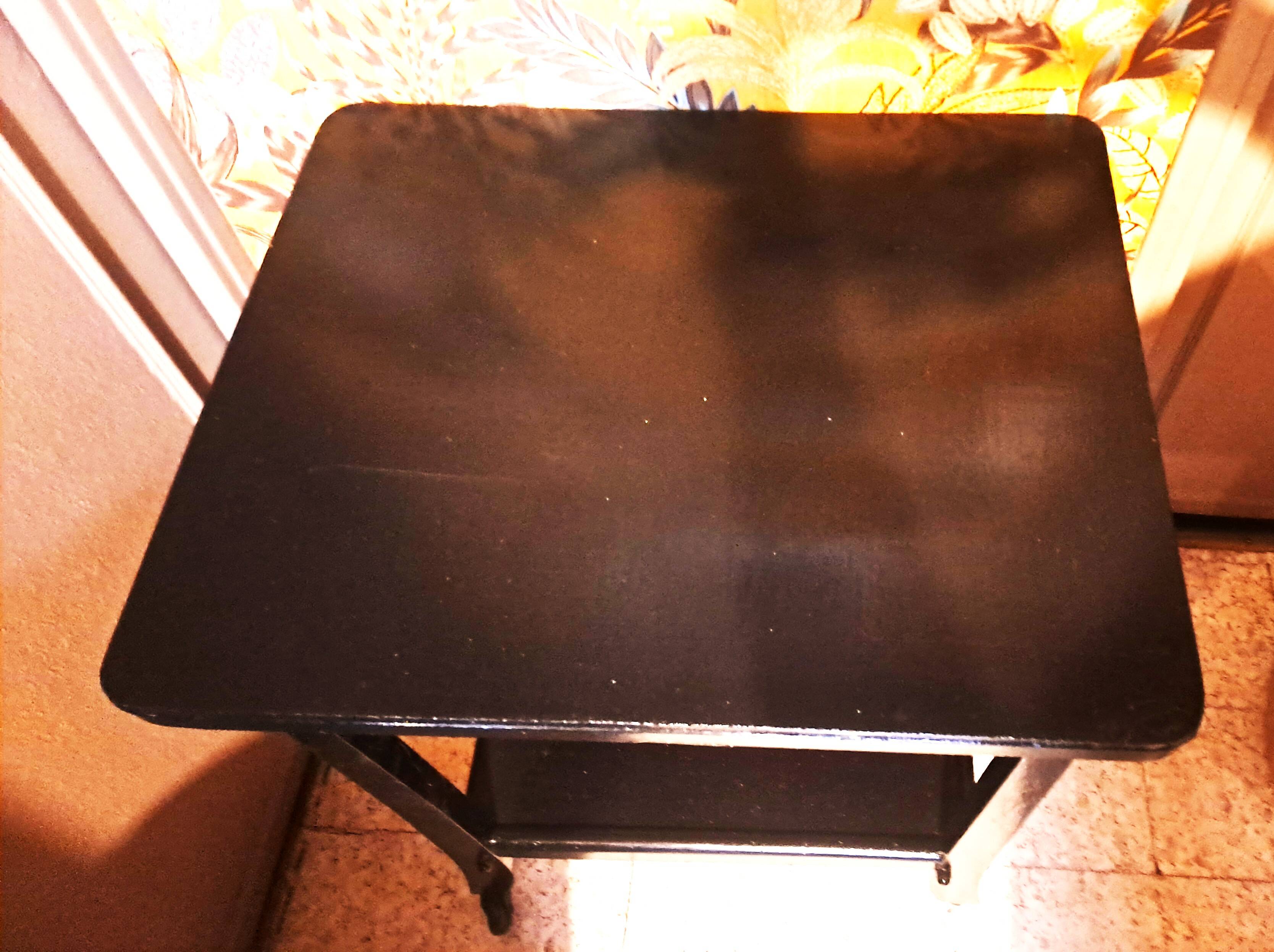 Art Deco style side table, console table on wheels, black varnished wood, 1940