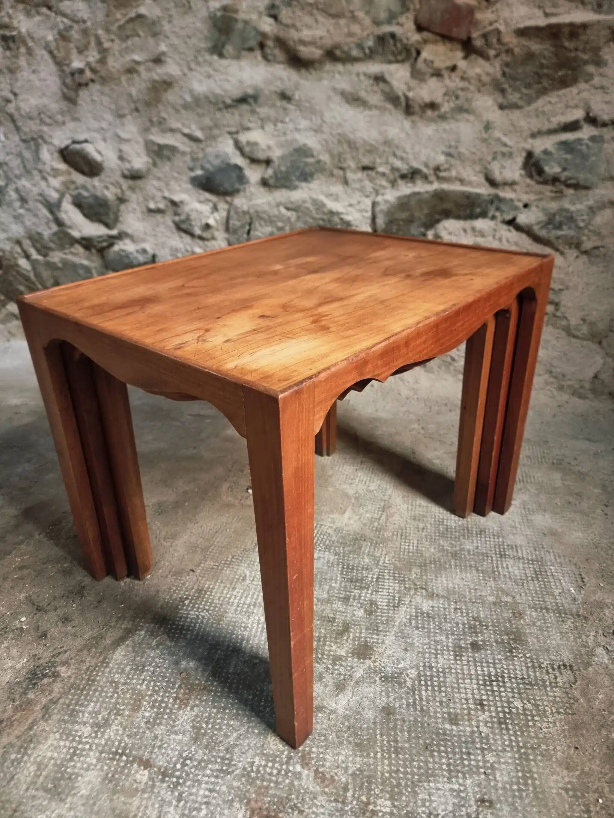 3 nesting tables made of cherry wood, France 1960