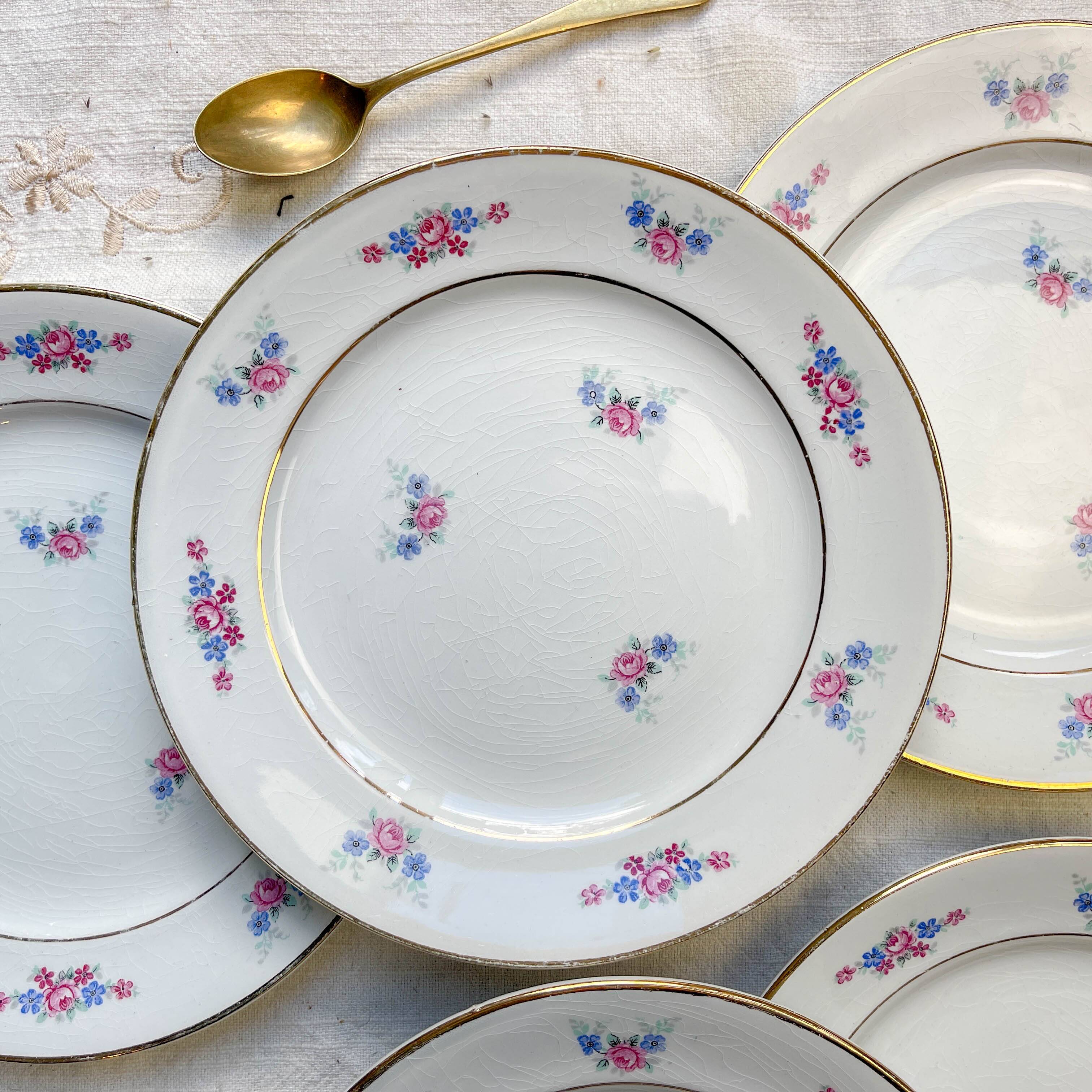 6 small vintage floral porcelain plates - Salins