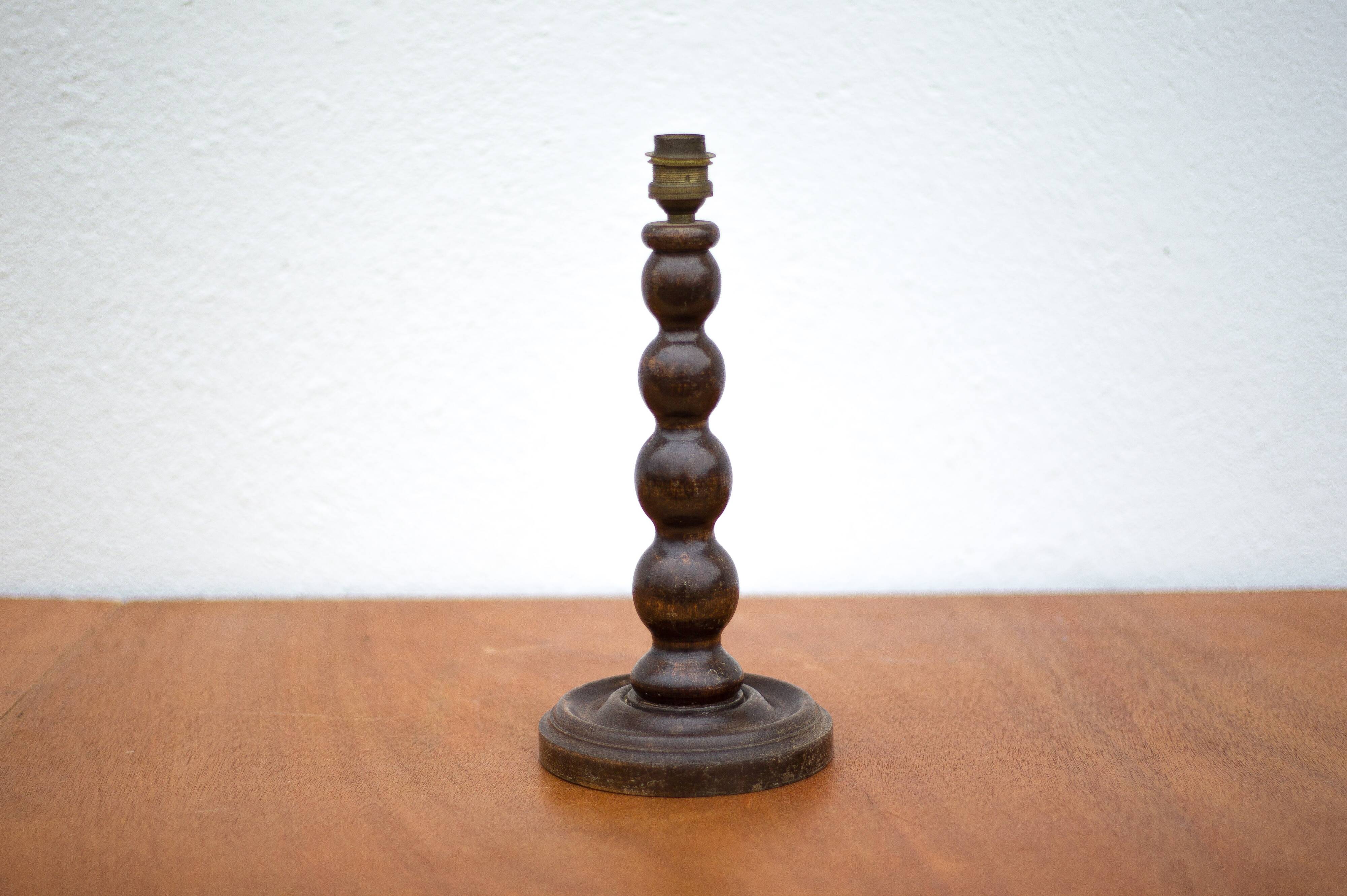lampe bois, pied de lampe bois perlé vintage