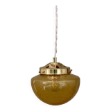 Suspension globe vintage en verre ambré bullé