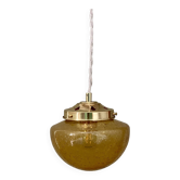 Suspension globe vintage en verre ambré bullé