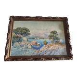 Tableau aquarelle vue du Cap d'ail par Émile Gauffriaud