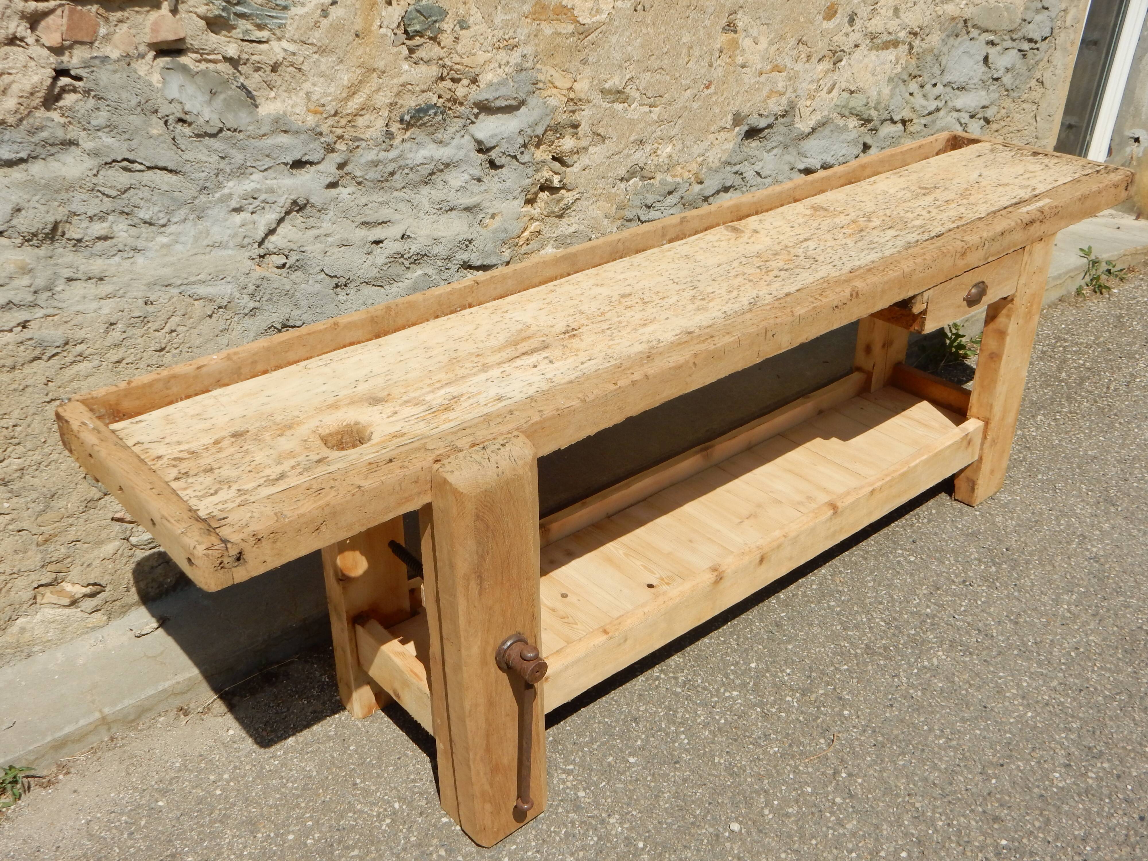 Large oak and fir carpenter's workbench - Old trade furniture