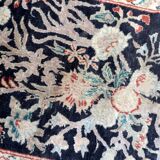 Tapis vintage fait main Tabriz – 48 x 64 cm – Noir & Motif Jardin - 1C971