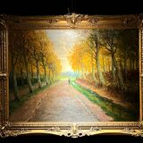 Hst animated landscape path in the forest frame signed around 1900