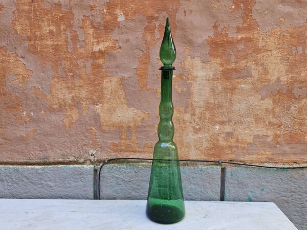 Empoli Grande Bouteille/Carafe Italienne Verre soufflé, bullé Vintage 70's