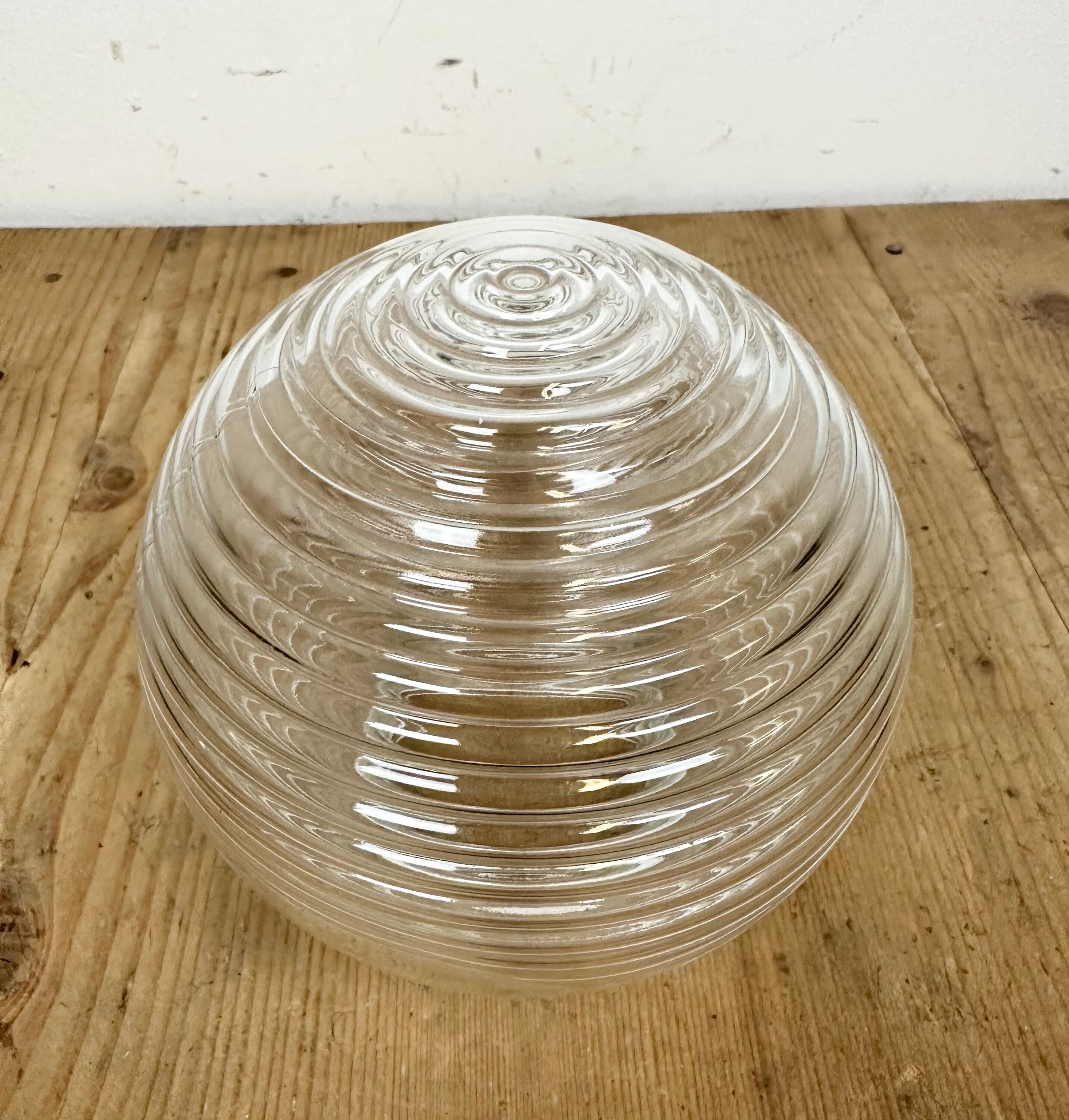 Industrial white porcelain pendant light with ribbed glass, 1970s