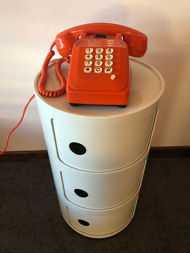Orange Socotel phone with keys from the 70s 80s