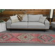 Vintage Turkish Hand-Knotted Wool Cotton Pink Runner Rug 98x330