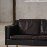 Mogens Hansen, 2-seater canapé mid-century, patinated black leather, 1970s.