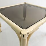 Table d'appoint en faux bambou en laiton crème italienne du milieu du siècle exotique années 1970 Vintage