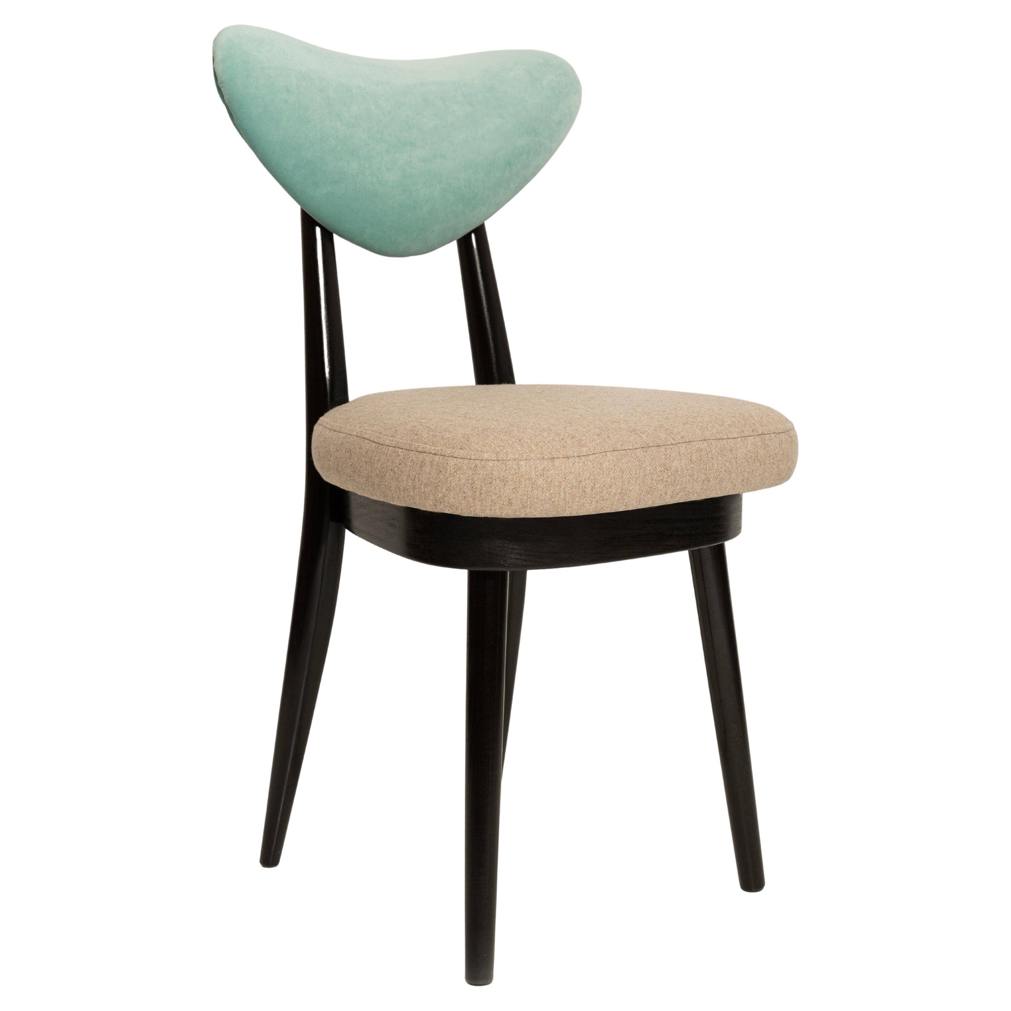 Beige and green mixed wool heart-shaped chair, mid-century, Europe, 1960s.