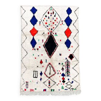 Tapis berbère Azilal écru à motifs colorés 2,38x1,51m