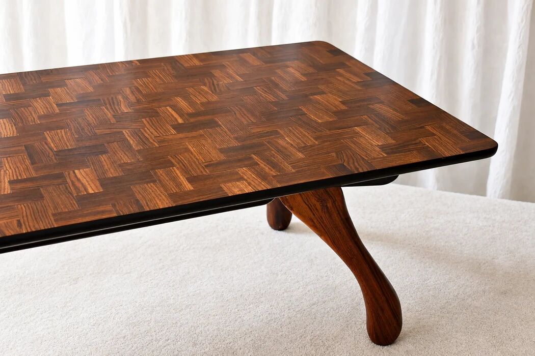 Don S. Shoemaker cocobolo parquet coffee table for Señal S.A., Mexico 1960s
