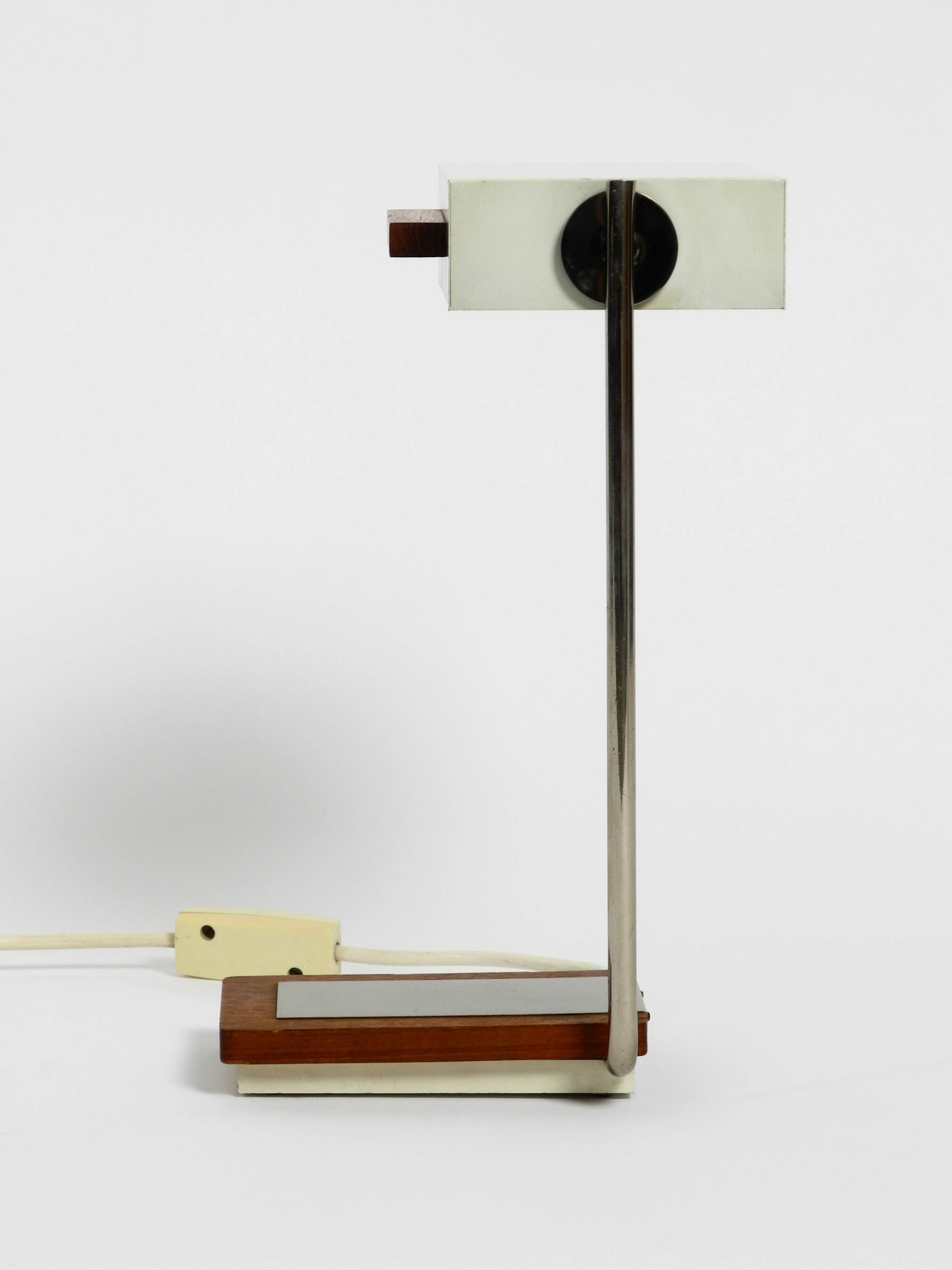 Rare original 1960s Kaiser Leuchten light metal teak table lamp