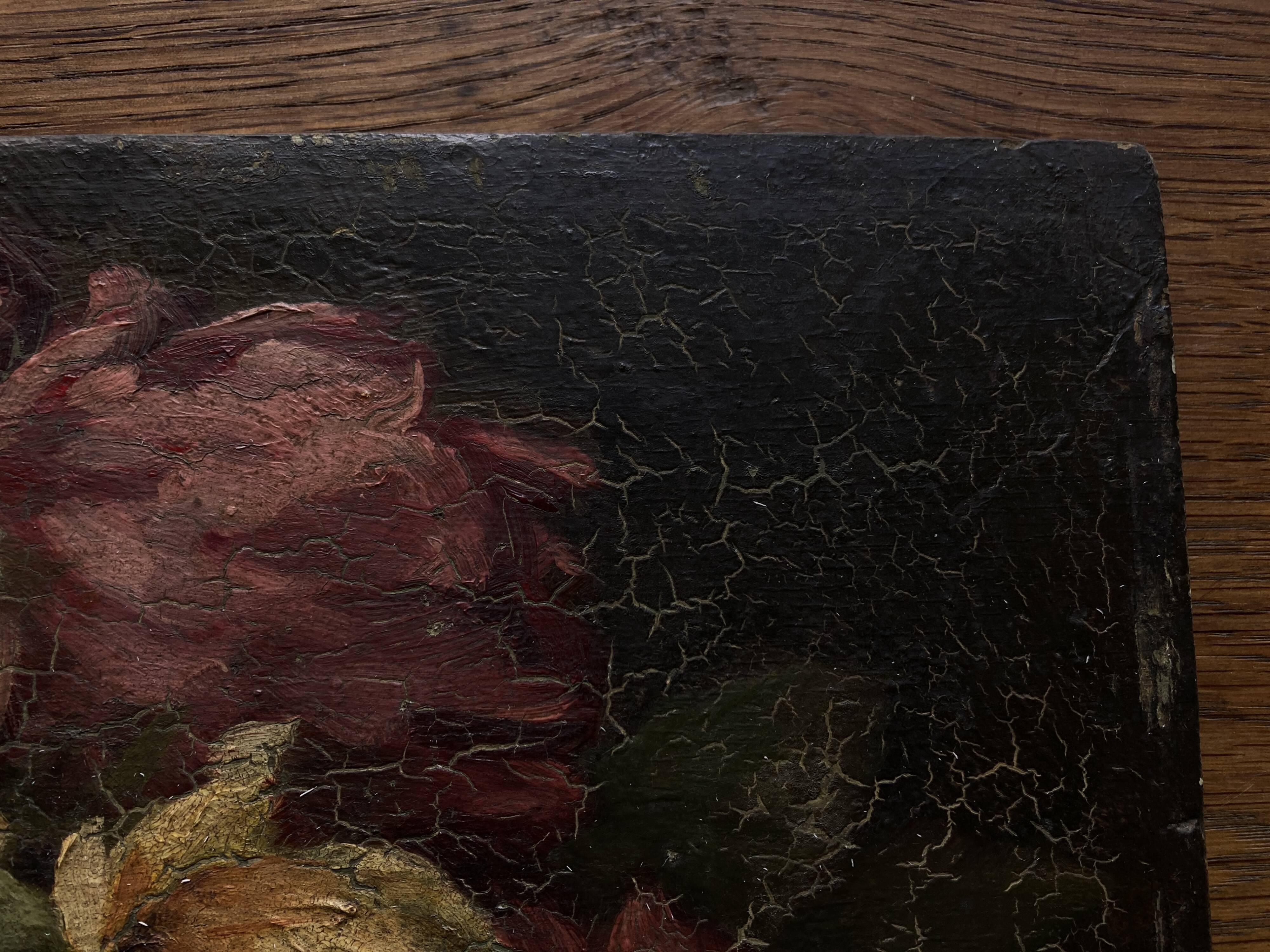 Oil on wood 19th century cut flowers