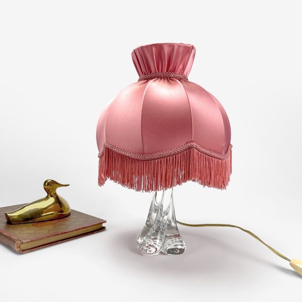 Crystal bedside lamp and silk dome lampshade 60's