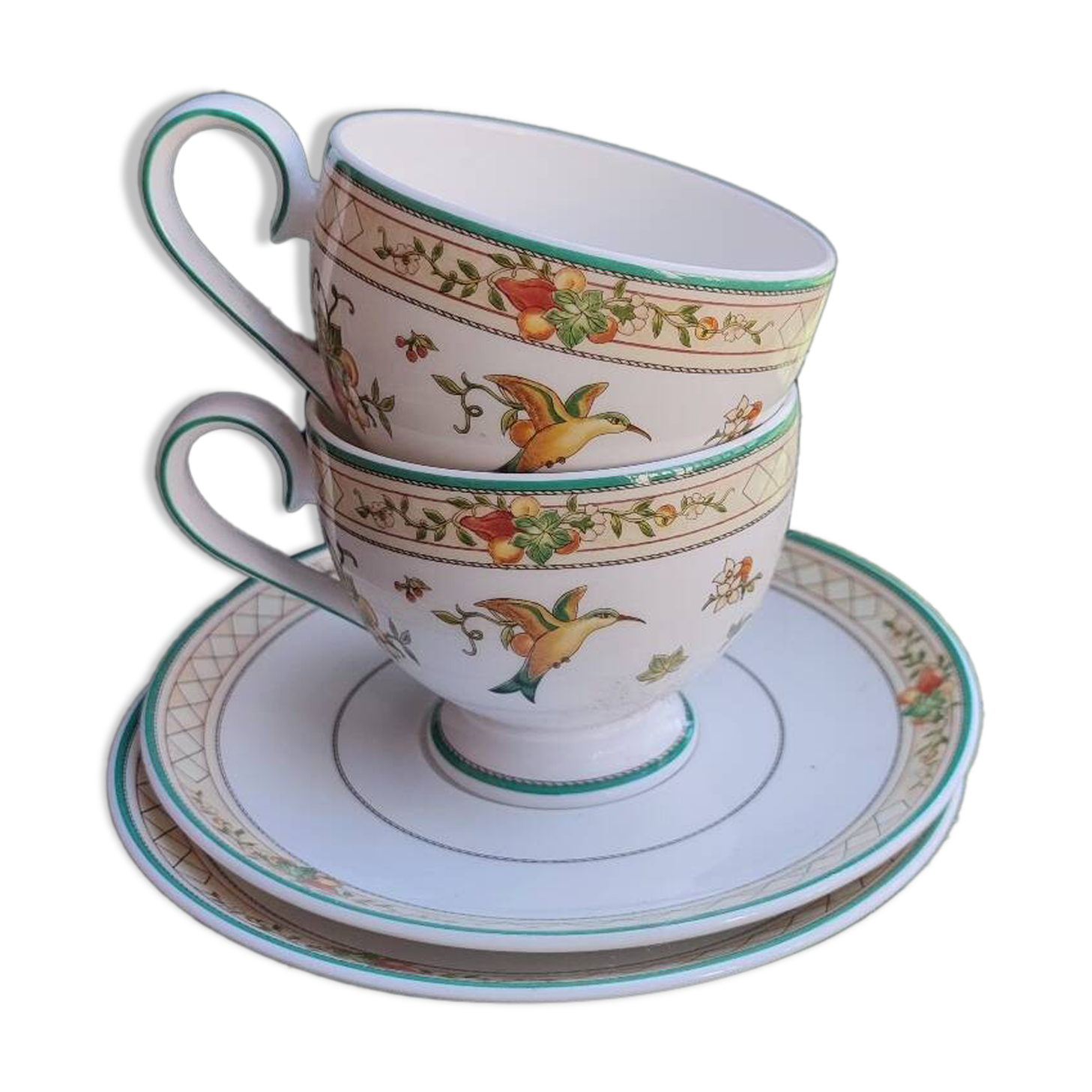 4 Villeroy and Boch Golden Birds tea cups
