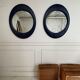 Oval wall mirror 1970s blue faux leather