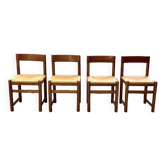 Set of 4 elm straw chairs from the 50s